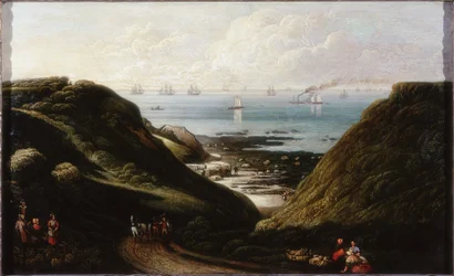 Coast Scene (olja och penna ombord)